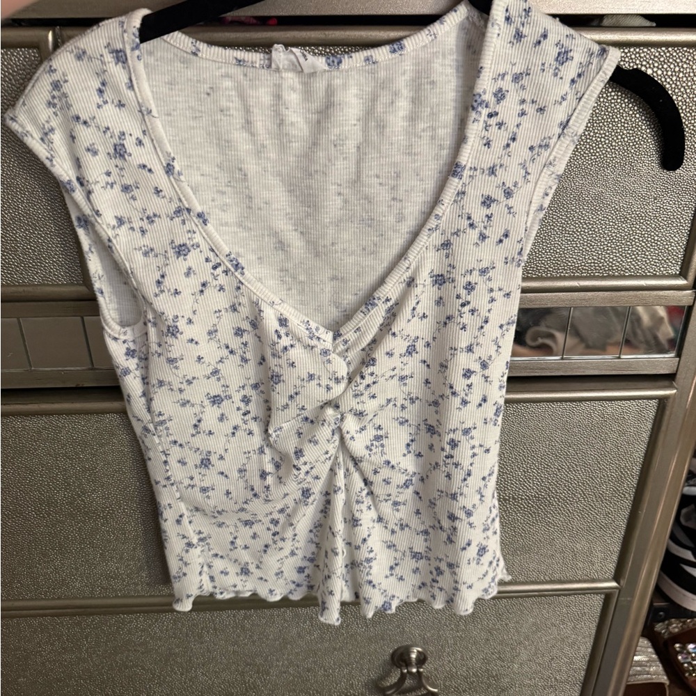 Cotton On White and Blue Floral Tank Top